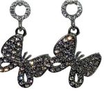 Boutique New NWT Silver-Tone Clear Rhinestone Dangle Butterfly Earrings Photo 1