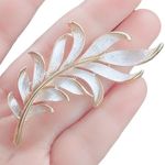 Leaf Etched White Enamel Signed JJ Jonette Vintage Gold Pin Brooch Photo 2