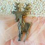 Vintage Whimsical Metzke Pewter Moose Reindeer Brooch Pin Christmas Holiday Deer Silver Photo 1