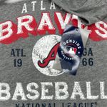 Majestic MLB Atlanta Braves Women's V-Neck Short Sleeve T-Shirt in Gray, Large Photo 2