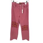 Judy Blue  Dusty Pink High Waist Jeans Crochet‎ Patch Wide Leg Women 13/31 Photo 1