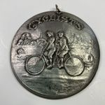 VINTAGE 1974 CYCLISTS (TANDEM BICYCLE) International PEWTER Medallion Pendant Silver Photo 1