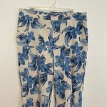 DRAPER'S DAMON'S Look Of Linen Print Crop Pants Cream Beige Blue Tropical Floral Size XL Photo 2