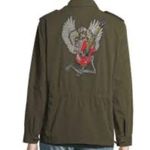 Zadig & Voltaire Kayak Bis Khaki Jacket Green Skull Guitar Angel on Back (S) Photo 1