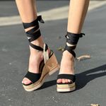 Soda Black Lace Up Wedge Photo 1