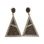 Gold Glitter Black Mesh Rhinestone Triangle Shaped Drop Pierced Earrings Photo 0