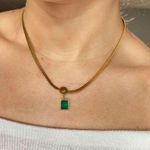 Emerald Green Diamond Crystal Gem Gold Chain Necklace Photo 0