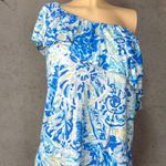 Lilly Pulitzer  Matteo top blouse one shoulder ruffle blue salty seas print sz M Photo 2