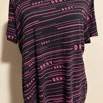 DKNY EUC Sport Black and Pink Logo Striped Workout Shirt size large Photo 0