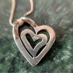 Blue Mother Of Pearl Inlay Double Heat Pendant Necklace 925 Sterling Silver 18” Photo 3