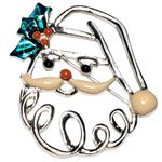 Vtg Santa Claus Enamel Silver Tone Outlined Face 1.5" Brooch Pin Photo 0