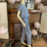 Lands' End BLUE AND CREAM TRELLIS PRINT DRAWSTRING WAIST JUMPSUIT (10) Photo 2