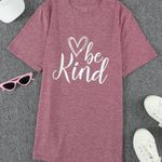 "BE KIND" GRAPHIC PINK MAUVE T Photo 8