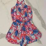 American Eagle  Sleeveless Pink Blue Floral Print Shorts Romper Women’s Size XXS Photo 0