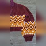SO  Maroon & Gold Cropped Fair Isle Tie Up Sweater Size L Photo 3