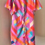 Gianni Bini Pink and orange geometric print shift a-line midi dress Photo 1