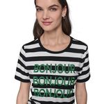 Karl Lagerfeld PARIS Bonjour Striped Tee L 21.5” p2p Black/White NWT Photo 2