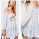 Free People  Sunbeams Embroidered Off The Shoulder Mini Dress Light‎ Blue S Photo 1