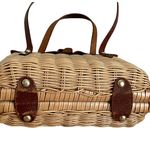 Vintage Wicker & Leather Basket Handbag – Mid Century Artisan Purse Brown Photo 4