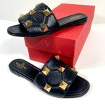 Valentino Garavani  Roman Stud Matelasse Slide Sandals Black 37 NEW Photo 3