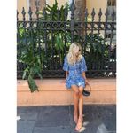 Sandro  Blue Floral Linen Blend A-Line V-Neck Mini Dress Size 36 US 4 Photo 3