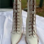 Cape Robbin  White and Gold Lace-Up Heeled Boots Photo 3