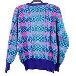 MEISTER Vintage Multicolored Bright Neon Printed Wool Blend Sweater FLAWED Small Photo 3