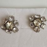 Emerald Cut Clear Rhinestone Flower Screwback Vintage Statement Earrings Silver Photo 0