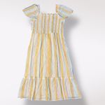 LC Lauren Conrad Lauren Conrad Striped Smocked Midi Dress Size L Square Neck‎ Boho Cottagecore Photo 2