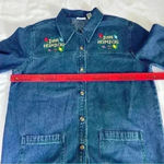 Classic Elements Denim Shirt Shacket Christmas Embroidered Size Medium Holiday Photo 5