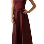 Mori Lee  Satin Bridesmaids Dress With Matching Satin Waistband in Bordeaux Photo 0