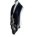 Embroidered Floral Wrap Long Scarf Women’s Black Bronze Sheer Elegant Photo 2