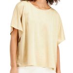 Alfani Elements Medium Top Stretch Draped Sleeves Scoop Neck Raffia Yellow Shiny Photo 1