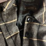 ZARA Basics Wool Blend Plaid Windowpane Jacket Medium Charcoal Black Tan Photo 8