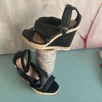 Qupid  Cascade Wedge Sandal Espradrille Vegan Leather Size 6.5 Black Sandal Photo 2