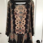 Free People  Dress Small Mini Tunic Peasant Pockets Balloon Sleeves Paisley Black Photo 1