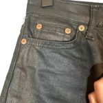 Topshop Black Wax Coat Straight Leg Raw Hem Denim Jeans Women Sz 25/32 Photo 6