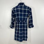 Ralph Lauren Lauren Women Plaid Fleece Robe Navy Blue White Belted Lounge Medium Photo 2
