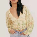 Free People  Final Rose Yellow Floral Ruched Top Large Photo 0