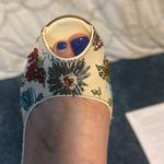 Casadei  Cream Floral Embroidered sequined slingback adjustable  Heels patent 10 Photo 11