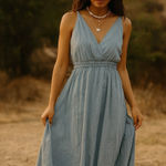 Anthropologie  blue chambray‎ sleeveless maxi dress size 6 denim boho equestrian Photo 0
