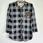 Cellabie Flannel Shirt XL Gray Black Leopard Print Long Sleeve Polyester New Photo 0
