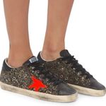 Golden Goose Superstar Sneaker in Black Gold Glitter & Fluo Star | SZ 36 Photo 2
