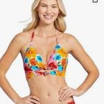 Shade & Shore Women's Lightly Lined Longline Double Knot-Front Bikini Top Pink Floral Photo 1