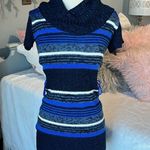 Derek Heart Sweater Dress Cowl Neck Blue Stripe Colorful Womens Small Acrylic Photo 0