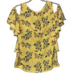 Max Studio NWT floral print top  ruffle sleeve bright yellow top spring summer Photo 4