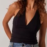 FP FREE PEOPLE INTIMATELY Still Here Halter Top Knit Deep V Black NWT Medium Photo 0