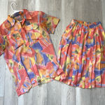Vintage Artsy Set watercolor button up shirt pleated skirt womens Red (medium) Photo 0