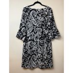 Talbots  Black/White Paisley Bell Sleeve Scoop Neck 3/4‎ Sleeve Dress Sz 8 $139 Photo 3