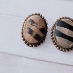 Vintage Clip On Earrings Patterned Oval Photo 3